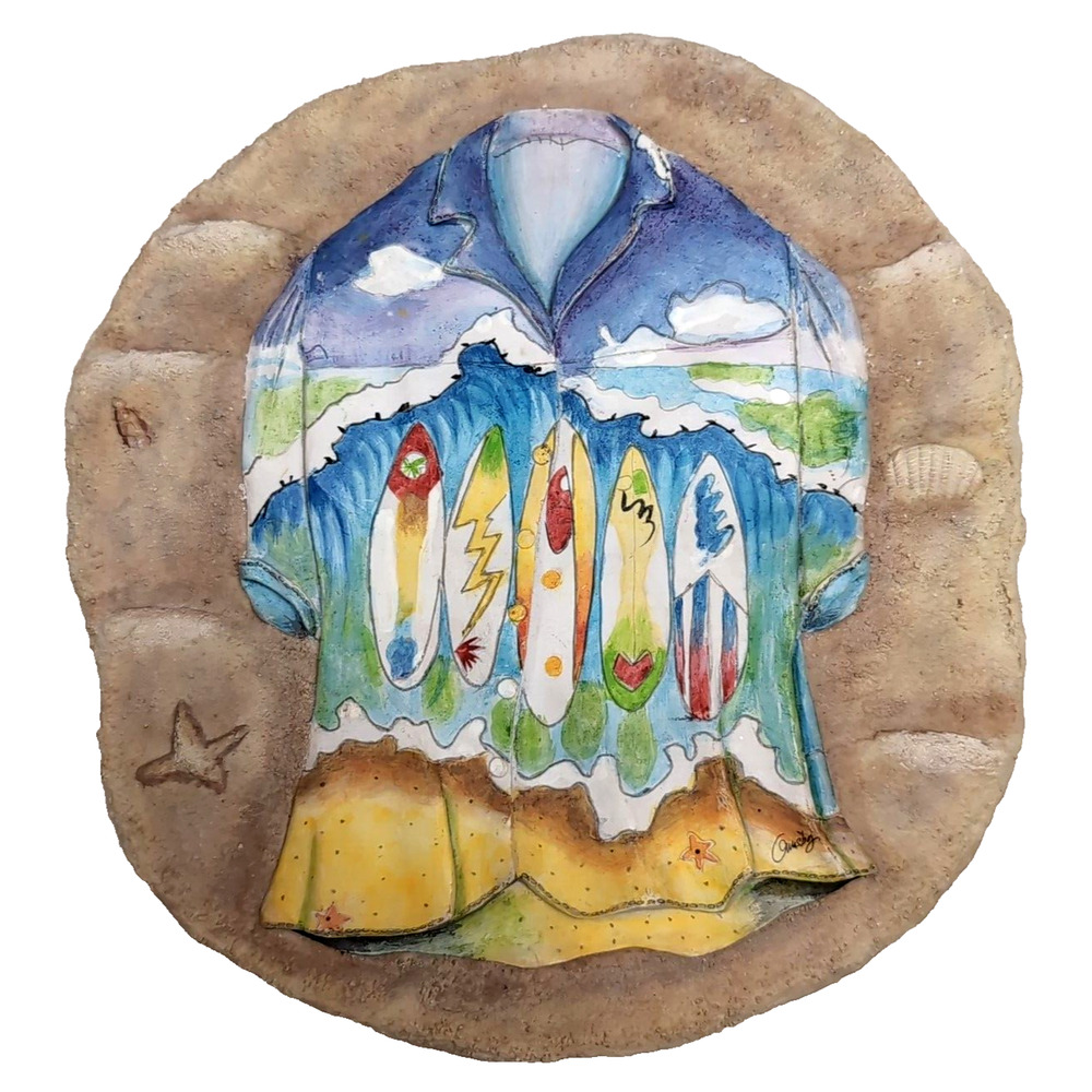 VTG Wall Plaque Step Stone Surfer Shirt Relief 3D Art Artist Signed Anne Ormsby